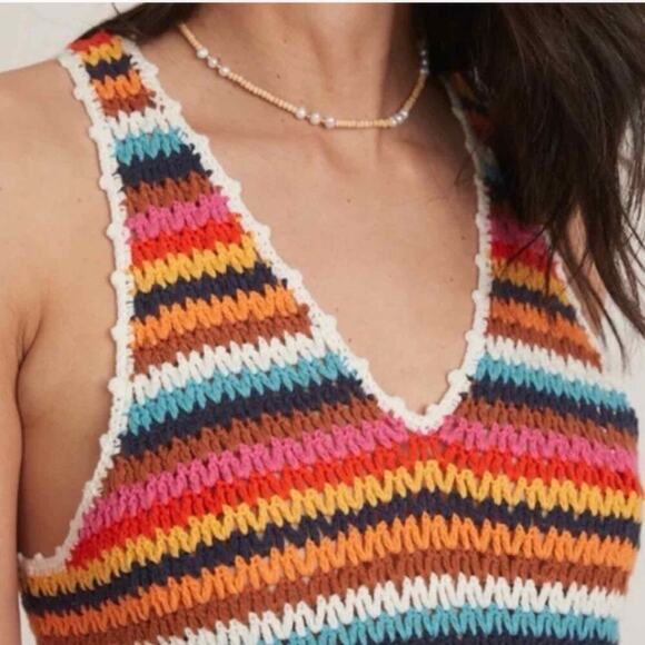 Marine Layer Viv Crochet Multi Stripe Casual Beach Midi Dress Boho Medium - Picture 13 of 13